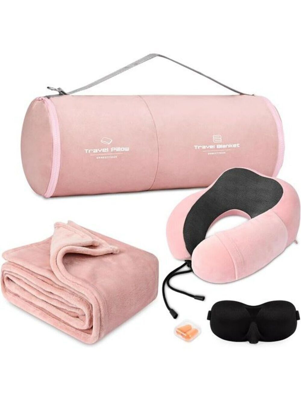 Travel Pillow Blanket Set Memory Foam Neck Support with Eye Mask for Airplane